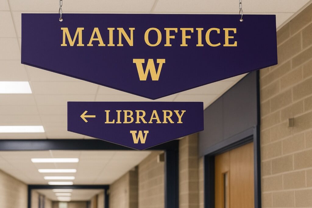 hanging office sign for the university of washington